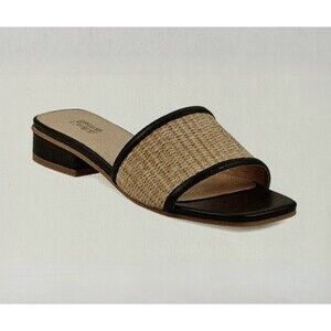 Croft & Barrow Camillee Sandals Women Size 9.5 Black Tan Slide Woven Raffia NEW